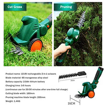 10.8V Hedge Trimmer Grass Shear, 2-in-1 Electric Small Hedge Trimmer, Handheld Grass Trimmer One-Handed IP67 Waterproof, with 2 Interchangeable Blades & 2pcs Rechargeable Batteries