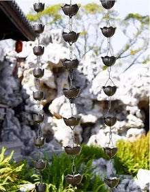 WKNHHL Rain Chain, T2 Copper for Gutters, Roof Rain Catcher/Diverter, Unique Metal Link for Villa Temples,2.4m/8ft
