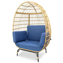SereneLife Wicker Rattan Egg Chair with Cushions, Indoor Outdoor Egg Chair with Steel Frame and Washable Pillows, Woven Design, Comfortable Seating for Porch, Deck, Garden, or Room, 56" x 34" x 39"