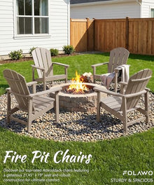 FOLAWO Adirondack Chair Set of 8, HDPE Outdoor Fire Pit Chairs, Brown