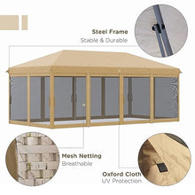 10x20 Pop up Canopy Tent with Netting,Portable Party Tent w/Ground Stakes & Carry Bag,Outdoor Pergola Sun Shade Instant Shelter Gazebo Event Tent for Parties Patio Backyard Beach Weddings,Beige