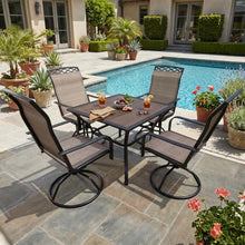Decksplore Swivel Patio Chairs Set of 6, 360° Rocking Outdoor Dining Chairs with Breathable Textilene Mesh & Heavy-Duty Steel Frame, Elegant Brown Patio Seating for Backyard, Garden, Deck