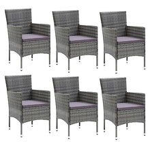 Heofavd 7-Piece Grey PE Rattan Outdoor Dining Set, 72.8" Rectangular Patio Table and Chairs with Steel Frame for 6, Weather-Resistant Cushions, Modern Balcony Garden Backyard Bistro Furniture