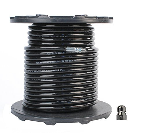Schieffer 3/8in. x 250ft. 4000 PSI Thermoplastic Sewer Jetter Hose & 6.5 Orifice Button Nose Nozzle