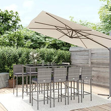 Molumvel 9 Piece Patio Bar Set with Cushions, Outdoor Poly Rattan Pub Furniture, Weather-Resistant High Top Table and 8 Stools for Garden, Backyard, Grey