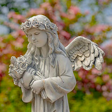 Zaer Ltd. 39" Tall Magnesium Angel Statue Figurines for Outdoor and Indoor Use (Holding a Bouquet of Flowers Sopia, Antique White)