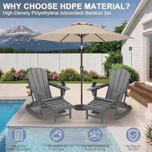 Patio Kingdom 4-Pack Adirondack Rocking Chairs with Retractable Ottoman & Cup Holders, Folding HDPE Patio Rockers for Porch, Deck, Fire Pit, Poly Lumber Outdoor Chairs with Phone Slot, Gray