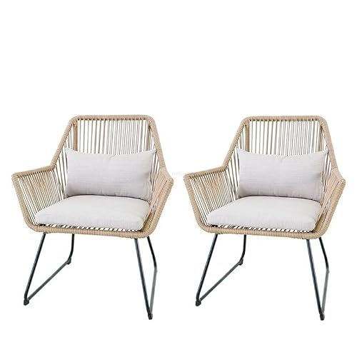 GLigeT Balcony Table and Chair Set Rattan Garden Furniture Sets Leisure Table and Chair Three-Piece Set Home Outdoor Patio Coffee Table Combination Balcony Bistro Table Set (Color : A2 Chairs)