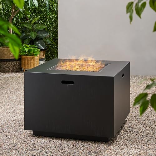 FammyLoft Propane Fire Pit Table, 31 Inch Firepits for Outside, Square Gas Fire Pit for Outside Patio, Propane Fire Table, Tank in Side, 50000BTU, Dark Gray