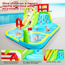 WELLFUNTIME Inflatable Water Slide Park with Splash Pool, Climbing Wall, Sport Balls, Water Guns, and Air Blower