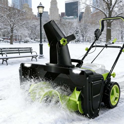 EXSHUING Cordless Snow Blower, Electric Snow Blower with Led Lights, 3500w Brushless Motor with 20-Inch (50cm) Clearing Width, Throws Snow 25ft (7.6m), for Quick Driveway and Patio Cleanup