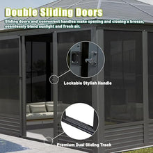 DuraYu 13'(W) x 16.5'(L) Outdoor Sunroom Aluminum Hardtop Gazebo with Galvanized Steel Roof, PVC Screen Walls and Sliding Doors, Gray