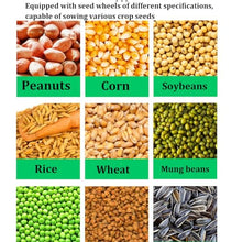 Large Double Wheel Corn Planter, Soybean Hand Seed Spreader, Adjustable Plant Spacing/Depth, Row Spacing, Includes 8 Seed Wheels for Planting Peanuts/Corn/Soybeans/Broad Beans/Rice/Wheat(12-Nozzle)