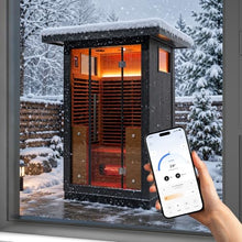 Gollense Outdoor Infrared Sauna 2-Person, Modern Design Canadian Hemlock and Black Aluminum Waterproof System, Wi-Fi Control, Full-Spectrum Infrared Panels, Ambient Light Strip, Speakers, 0-149 °F