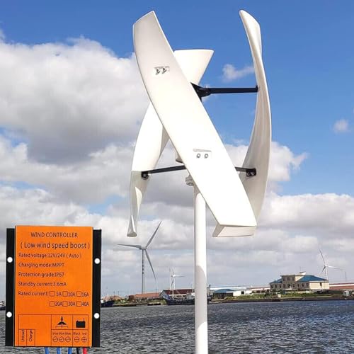 KK-GAL Wind Turbine Generator Kit, 3-Blade Low Noise Vertical Axis Wind Turbine Generator, Adjustable Windward Direction, Wind Power Generator for Marine, RV, Home, Windmill,2000w 24v 2m