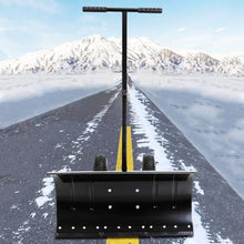 EliteBloom Heavy Duty Snow Pusher Shovel Car for Winter, Driveway Home Garage Emergency Snow Removal Device with Wheels & Handle, Metal Back Saver Snow Plow for Seniors Adult Teen,Black-Small