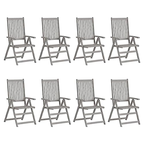 KTHLBRH 8-Piece Outdoor Reclining Chair Set with Grey Beige Cushions, Solid Acacia Wood Patio Seating for Terrace Garden