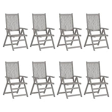 Xolmizyn 8-Piece Outdoor Reclining Chair Set, Acacia Wood Patio Furniture with Cushions, Foldable Garden Armchair Seating for Backyard, Terrace, and Deck, Grey