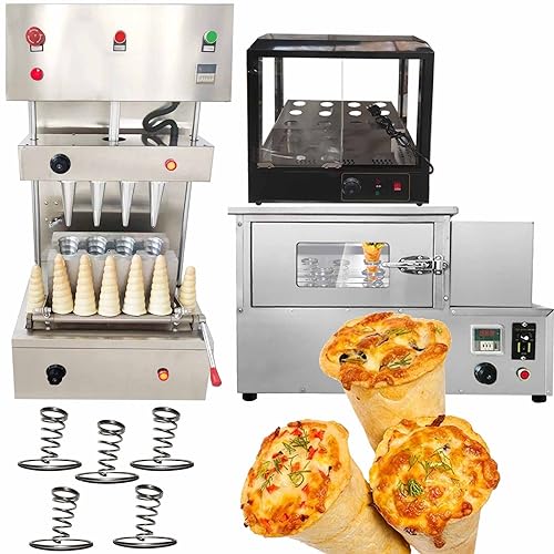 TXMACHINE 4 cone maker machine commercial pizza cone machine Handheld Pizza Making Machines for pizza shop with pizza oven,Display Cabinet (spiral cone machine+oven+Display Cabinet, 110V/60HZ)