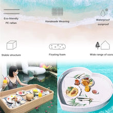 TGBHM Drink Floaties Tray Multifunction Breakfast Tray On The Water Creative Leaf Type Rattan Woven Hot Tub Side Table,White-90 * 60 * 15Cm