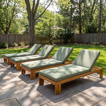 Christopher Knight Home Mona Set of 4 Acacia Wood Chaise Lounge Chair Outdoor with Removable Cushion, Patio Chaise Lounge with 5-Position Adjustable Backrest, Recliner Chair for Poolside, Green+Teak