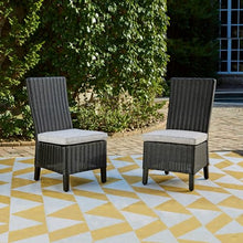 Signature Design by Ashley Beachcroft Casual Nuvella Weather Resistant Fabric Armless Outdoor Side Chair with Cushion, Set of 2, Light Gray & Black