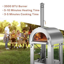 Empava Pizza Oven Outdoor,Wood Fire & Propane Gas Dual Fuel with Wheels and Accessories in Stainless Steel for Restaurant,Backyard, Garden, Patio, Camping, 39 Inch, Silver