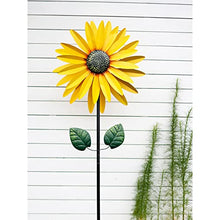 GenSDH Outdoor Patio Decor, Flower Garden Wind Spinner Large Metal Decor Wind Sculpture for Yard Garden Ornament Windmill Spike,Yellow 2M,Yellow 2m
