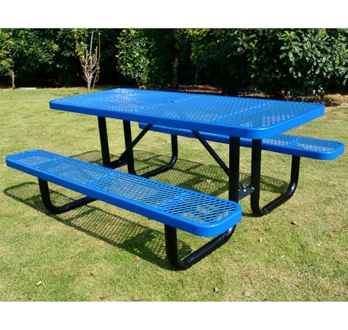 LifeYard Heavy Duty 6' Rectangular Picnic Table, Expanded Metal,(72" Long) (Blue)