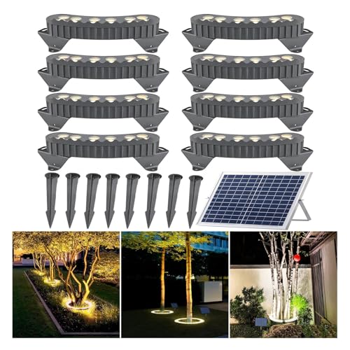 NRPEAK LED Solar Ground Lights, Outdoor Ring Tree Ligh, Yard Lighting Uplight Landscape Spotlights, Made to Last(Warm White Light,Pack of 8)