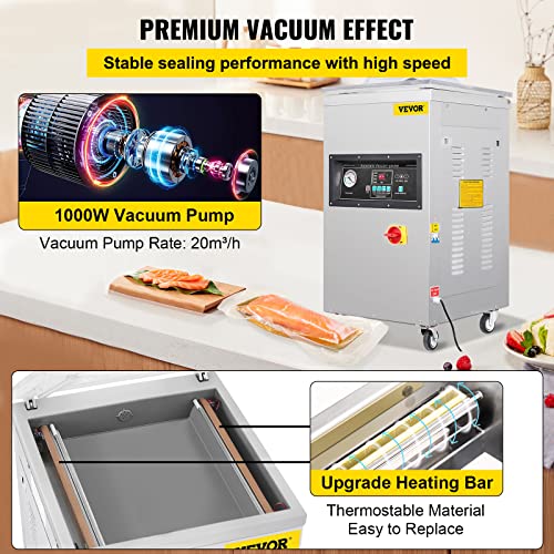 VEVOR Chamber Vacuum Sealer 600W for Wet Foods, Meats & Marinades Silver