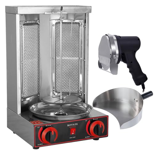 Beachtiful Vertical Rotisserie Oven Grill, Shawarma Grill Machine, Gas Doner Kebab Machine, Gyro Grill Machine, Vertical Boiler with 2 Burners, for Meat, Chicken,Pan+Knife