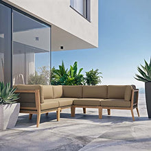 Modway Clearwater Outdoor Patio Teak Wood 5-Piece Sectional Sofa in Gray Light Brown