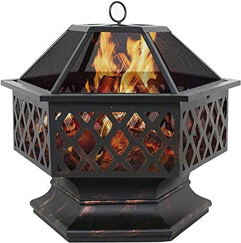Garden Fire Pit Portable Metal Outdoor Party BBQ Fire Pit Fireplace Stove,with Mesh Screen Cover Fireplace Stove for Picnic Bonfire Patio Grill Barbecue Rack