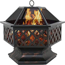 Garden Fire Pit Portable Metal Outdoor Party BBQ Fire Pit Fireplace Stove,with Mesh Screen Cover Fireplace Stove for Picnic Bonfire Patio Grill Barbecue Rack