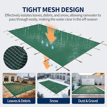 Inground Pool Safety Cover, Fit 28ftx48ft Rectangular Pool,Green High‑Strength PP Mesh with Double‑Layer Straps Triple Stitching, Includes Installation Tools