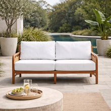 Hives & Honey Westwood Outdoor Loveseat, 58" Grade-A Teak Patio Sofa with Handwoven Rope, Quick-Dry Cushions, Modern Outdoor Seating, White
