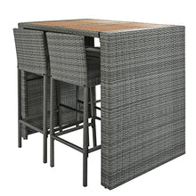 EPOFIT 5-Piece Wicker Outdoor Bar Set with 4 Cushioned Stools & Acacia Wood Table Grey