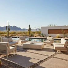 Armen Living Pavilion Powder Coated Metal Rectangle Outdoor Coffee Table with Sintered Stone Table Top