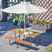WZONICE98 72" Wooden Picnic Table for 6 Persons, Heavy Duty Outdoor Dining Set with Built-in Benches & 1.97" Umbrella Hole, Weather-Resistant Rectangular Table for Garden, Backyard, BBQ, Courtyard