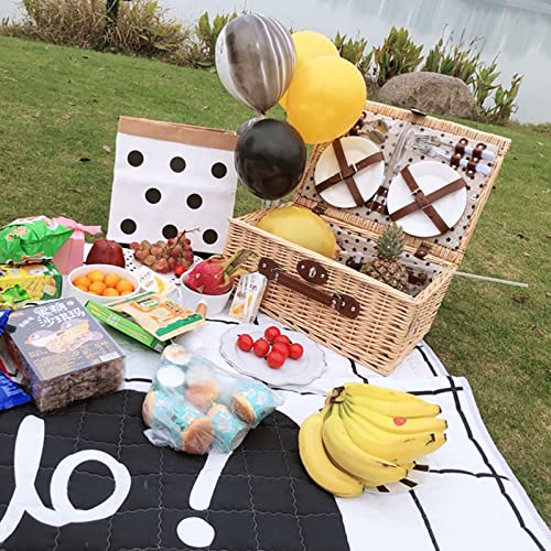 Large Willow Picnic Basket with Deluxe Service Set for 4 Persons, Natural Wicker Picnic Hamper with Food Cooler Bag, for Picnic, Camping, Outdoor, Valentine Day, Thanks Giving, Birthday