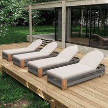 WEALTHKING Outdoor Acacia Wood Patio Adjustable Lounge Chair - Uncushioned Reclining Furniture for Backyard Pool Garden (Grey + Teak,4)