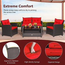 YWMLFZ 8 PCS Patio Rattan Furniture Set Glass Table Shelf Sofa Cushion Red