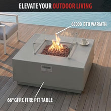 AMS 48" Square Concrete GFRC Propane Gas Fire Pit Table Bundle (Light Gray)