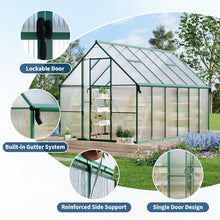 Garvee 8 x 12 ft Outdoor Polycarbonate Greenhouse Kit, Heavy Duty Greenhouse with Reinforced Aluminum Frame, Adjustable Roof Vent, Lockable Door & Quick-Connect Assembly