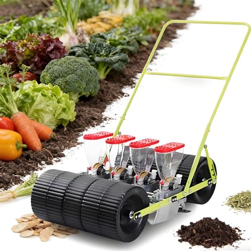 menglanchang Hand Push Vegetable Seeder- Precision Seeder Planter Tool for Small Seeds, 1/2/3/4/5/6 Row Walk-Behind Seeder for Garden, Terraces & Field Replanting 4Row