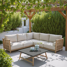 Zuo Teras Sectional Gray, Brown Sectional, Modern Style, Patio Furniture, Outdoor Fabric, Seats up to 4, Acacia Wood, Outdoor Living, 94.5" W x 94.5" D x 31.5" H, Non-Stackable