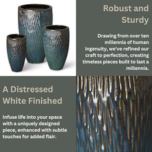 Emissary - Tall Rd Texture Pot Lg, 21in. L x 35in. H Teal Stoneware Round Planters with High-fire Treatment (Set of 3)