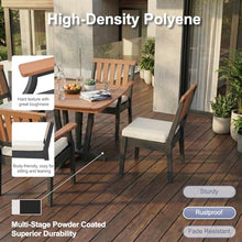 MURCANO Outdoor Dining Set for 5, HDPE Square Table and Chairs Set, Wood Grain Patio Furniture Sets, All Weather Patio Table and Chairs with Cushions for Lawn, Garden, Backyard