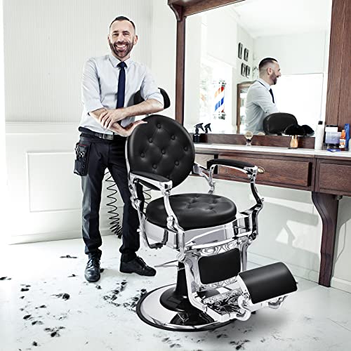 GLOBALWAY Vintage Barber Chair Hydraulic Recline Adjustable Black